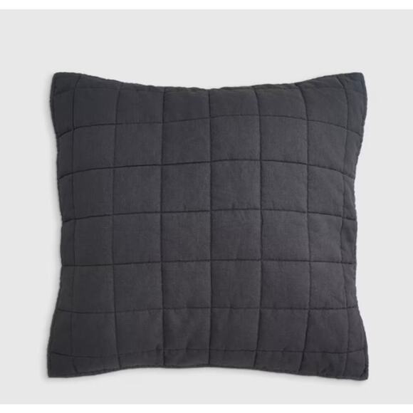 Quince European Linen Quilted Box Euro 26X 26”Sham Grey NWOT #80 - Picture 1 of 4